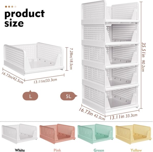 5 Pack Stackable Closet Storage Basket, Multifunctional & Foldable Closet Organizer for Bathroom Kitchen Laundry Room Wardrobe Storage, Space-Saving Clothes Storage Drawer Organizer, White 4