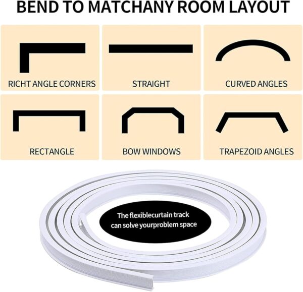 3 Meters (9.8FT) Flexible Bendable Ceiling Curtain Track for Room Divider,Window Treatment,Bay,Shower,Trailer Motorhome,Hospital Curtain Track System-Easy Installation(White) 4