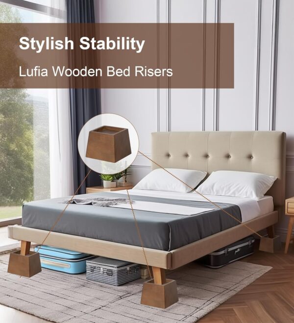Wood Bed Risers 3 Inch, Premium Pine Furniture Risers - Sturdy, Stylish and Space Saving 3" Bed Lift for Sofa, Desk and More - 4-Pack (Brown Wood, 3 Inch) 4