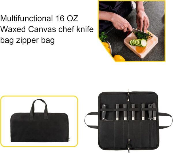 Knife Roll,Knife Bag with 7 Slots,Heavy Duty Waxed Canvas knife Case,Portable Chef Knife Roll Bag For Kitchen Cooking.Cutlery Knives Holders Protectors,Chef Knife Carrying Case For Travel & Camping 4
