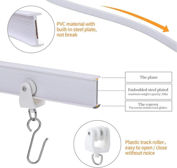 3 Meters (9.8FT) Flexible Bendable Ceiling Curtain Track for Room Divider,Window Treatment,Bay,Shower,Trailer Motorhome,Hospital Curtain Track System-Easy Installation(White) 3