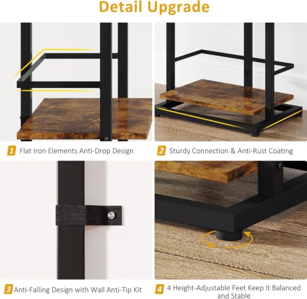 Book Shelf Narrow Bookshelf: 5 Tier Wood Bookcase with Metal Edge Protection Industrial Modern Bookshelf Book Storage Organizer for Living Room Bedroom Home Office (Rustic Brown) 2
