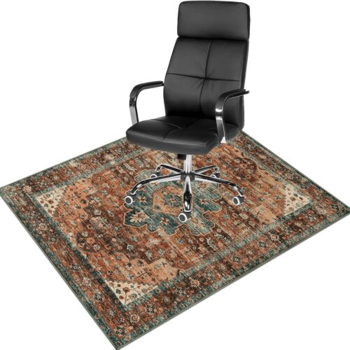 48''x60''Chair Mat for Hardwood Floor/Tile Floor,Desk Chair Hard Floors,Under Desk Rug Protector Rolling Chair,Computer Gaming Mat,Low Pile Carpet Floor Mat,Brick Red/Dull Teal