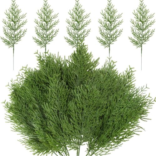 1 Christmas Greenery Stems, 60 Pcs Christmas Pine Picks, Faux Greenery Cedar Picks for Christmas Tree, Artificial Pine Branches for Christmas Decorations Home Wreath DIY (60, Green)