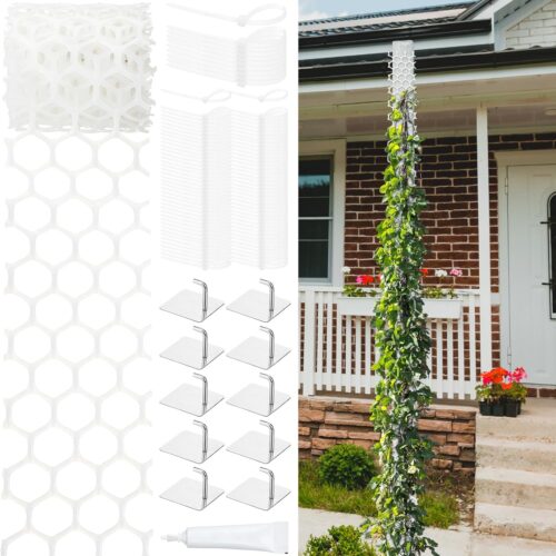 Downspout Rain Gutter Trellis Kit Plastic Downspout Trellis for Climbing Plants Outdoor White Lattice Vertical Wall Decor for Room Patio Garden(117 Pcs,144 x 4 Inches)