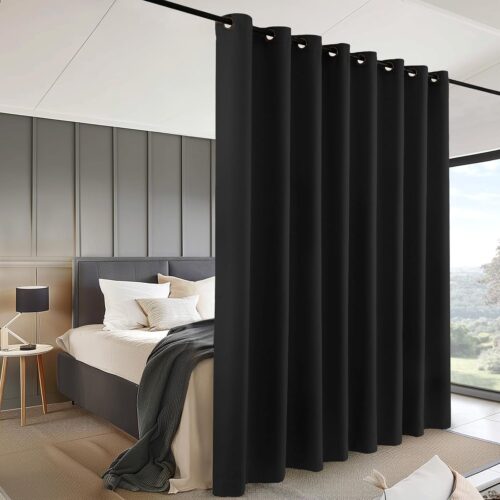 Room Divider Curtain for Sliding Glass Door, Privacy Wall Divider for Bedroom Partition Wide Curtains for Patio Door Room Darkening Grommet Drapes, 1 Panel, Black, W100xL84