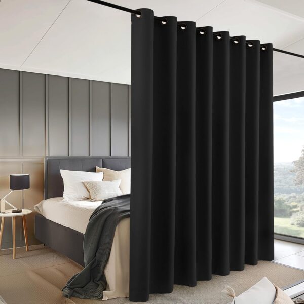 Room Divider Curtain for Sliding Glass Door, Privacy Wall Divider for Bedroom Partition Wide Curtains for Patio Door Room Darkening Grommet Drapes, 1 Panel, Black, W100xL84 1 Room