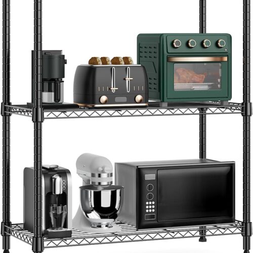 750 lbs 3 Tier Storage Rack Metal Wire Shelving Unit, Storage Standing Shelf Organizer for Laundry Bathroom Kitchen Pantry Closet Garage Basement Utility Room, Black 13.8" D x 29.5" W x 35.5" H