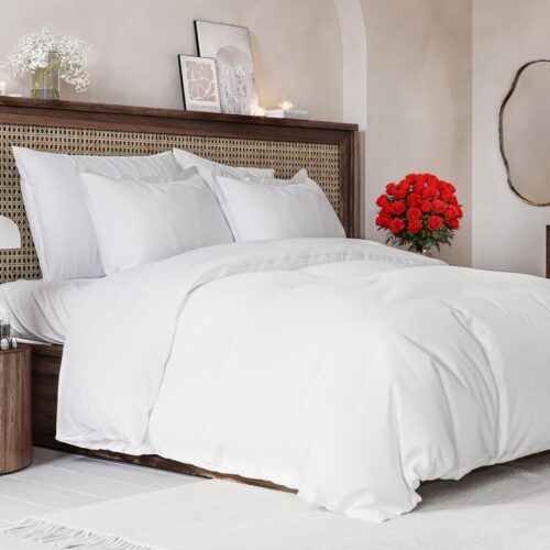Duvet Cover King Size Set - Extra Soft King Size Duvet Cover 104 x 90 with 2 Pillow Shams - Hotel Luxury, Easy Care and Fade Free with Zipper Closures & Ties - Comfy, Breathable Bedding Set (White)