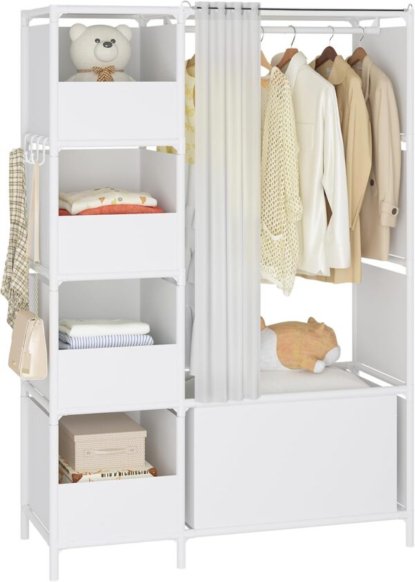 Portable Closet,Free Standing Wardrobe Closet with Hanging Rod and Curtain,Clothes Storage Organizer, for Cloakroom, Bedroom,40.55 x 16.73 x 65.35Inches,White 1 Curtain
