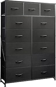 Storage Organizer Unit with 13 Fabric Bins, Storage Drawers Organizer with Steel Frame, Tall Storage Tower Organizaton for Living Room, Hallway, Office, Charcoal Black