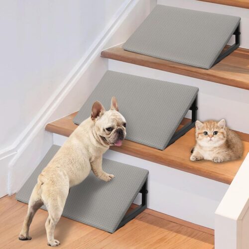 Dog Ramps for Stair - Pet Steps Stairs for Staircase with Anti-Slip Bottom Suitable for Small Cats, 3 Packs Extra Wide Metal Frame Dog Ramps for Injured and Older Pets (Grey)