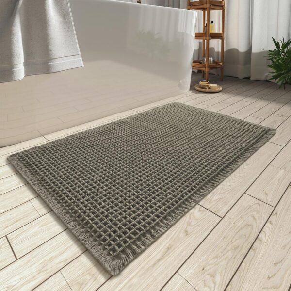 Upgraded Waffle Bath Mat, Super Absorbent Non Slip Bath Mats for Bathroom Floor, Machine Washable Bathroom Rugs with Tassels, Rubber Backed Bathroom Mats, Ultra Soft, 18" x 30", Green 1 Mat