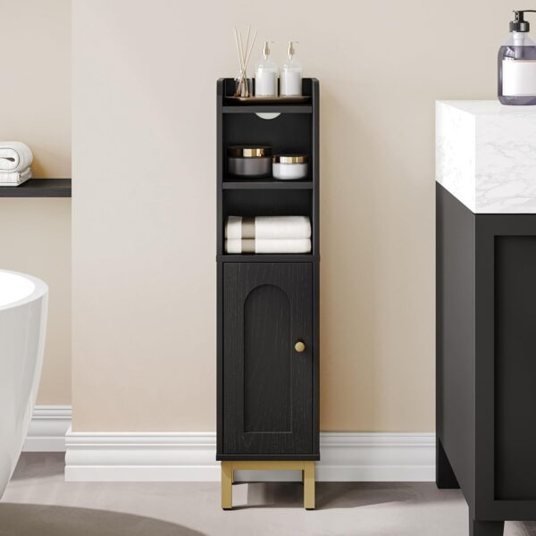 Bathroom Storage Cabinet, Small Corner Floor Cabinet with Door and Shelves, Narrow Toilet Paper Holder, Bathroom Organizer with Adjustable Shelf, for Small Spaces, Black BC08206X 1 Storage