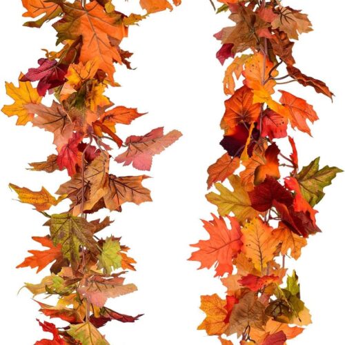 2 Pack Fall Maple Garland - 5.9ft/Piece Artificial Fall Foliage Garland Colorful Autumn Decor for Home Wedding Party (Mixed Color)
