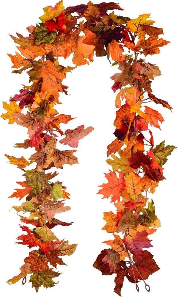 2 Pack Fall Maple Garland - 5.9ft/Piece Artificial Fall Foliage Garland Colorful Autumn Decor for Home Wedding Party (Mixed Color) 1 Garland