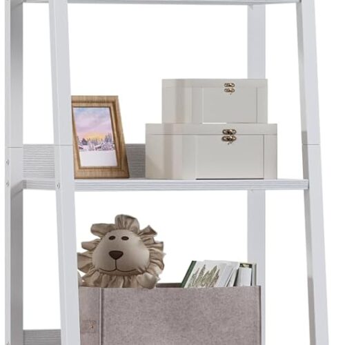 5-Tier White Ladder Shelf, Ladder Bookshelf with Removable Drawer, Mordern Bookcase Storage Rack Organizer, Wood Metal Freestanding Storage Shelves for Living Room, Home Office, Bedroom