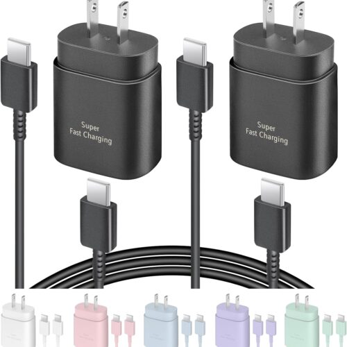 2 Pack USB C Charger, 25W Type C Fast Charging with USB-C Charger Cable 6FT Android Phone Charge for Galaxy S24 Ultra/S23+/S22/S21/S20/Phone 16 15 Pro Max 16 15 Plus