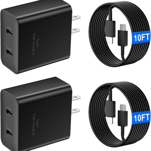 1 45W Super Fast USB C Charger for Samsung Galaxy S25 Ultra/S25+/S25/S24/S23 Ultra/S23+/S22 Ultra/S22+/S20 Ultra, 2-Port 45 Watt Type C Fast Charger Block with 10FT USB C Cable Cord for Android Phone