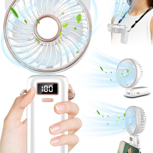 Handheld Fan Folding Fan,Portable Fan for Travel 4500mAh Rechargeable Fan,5 Speeds Cute Handheld Mini Fan with Base,Cordless Personal Fan Battery Operated Fan for Women Girls Eyelash Makeup White