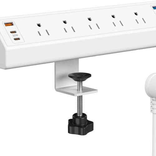 1 Desk Clamp Power Strip USB C,75W Total Fast Charging Station,45W and 30W USB-C Ports,Desk Edge Mount Power Strip 6-USB Ports,5 AC Outlets Tabletop Surge Protector,Fit 1.6" Tabletop Edge,White
