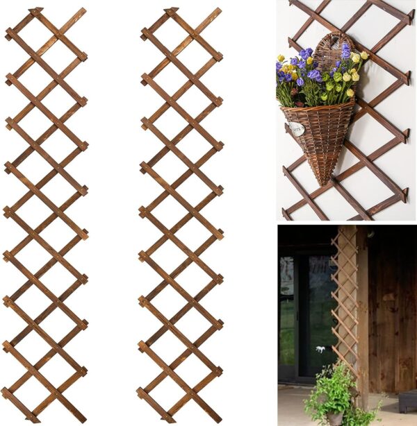 2Pack Expandable Wooden Lattice Wall,Plant Garden Trellis for Climbing Plants Outdoor, Plant Vertical Rack Wall Decor Indoor 3 2Pack Expandable Wooden Lattice Wall