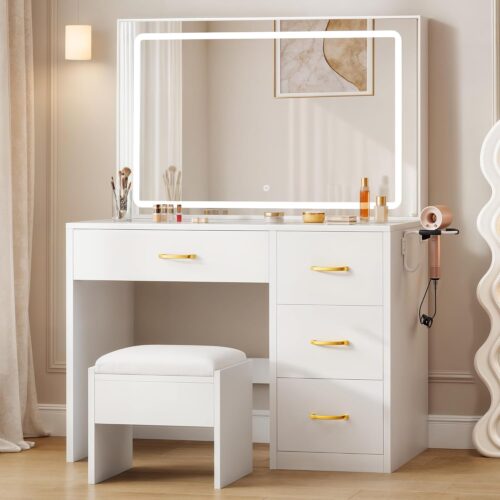 Makeup Table with 4 Drawers & Stool