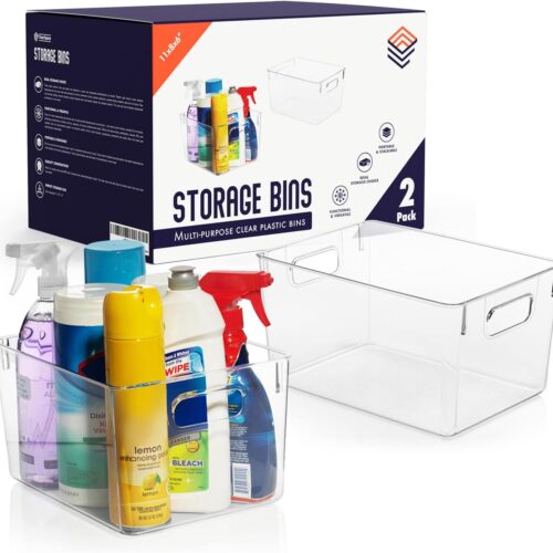 1 Clear Plastic Storage Bins – Pantry Organizers & Storage Containers, Cabinet Organizer - Home Organization Must Haves for Kitchen, Laundry Room, Office, Closet, Garage & Freezer