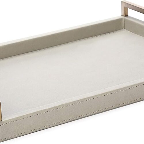 Grey Faux Leather Decorative Serving Tray
