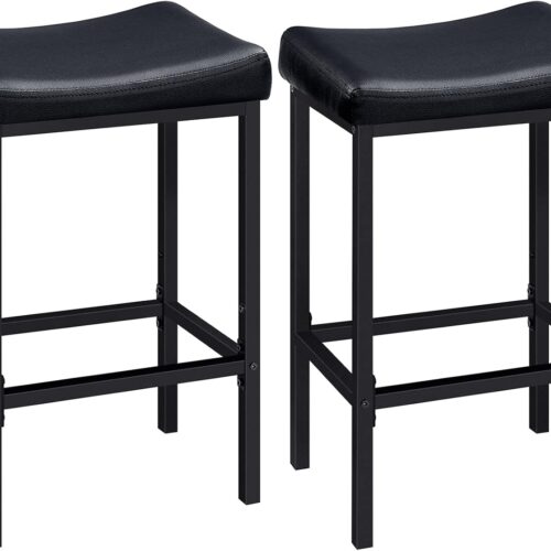 1 Bar Stools, Set of 2 Bar Chairs, Counter Height Stools, Saddle Barstools with Curved Surface, 24.8 Inches, 2.4" Thick Upholstery, for Kitchen, Dining Room, Cafe Black
