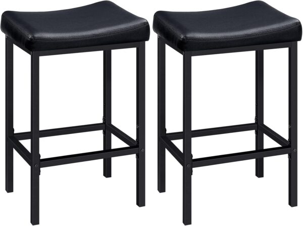 Bar Stools, Set of 2 Bar Chairs, Counter Height Stools, Saddle Barstools with Curved Surface, 24.8 Inches, 2.4" Thick Upholstery, for Kitchen, Dining Room, Cafe Black 1 Chairs