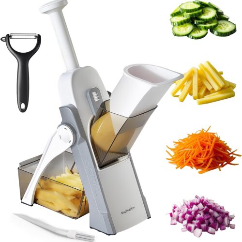 Safe Mandoline Slicer for Kitchen, Vegetable Food Potato Chip Slicer Maual Adjustable Thickness, Chopping Artifact Fast Veggie Salad Chopper Light Gray