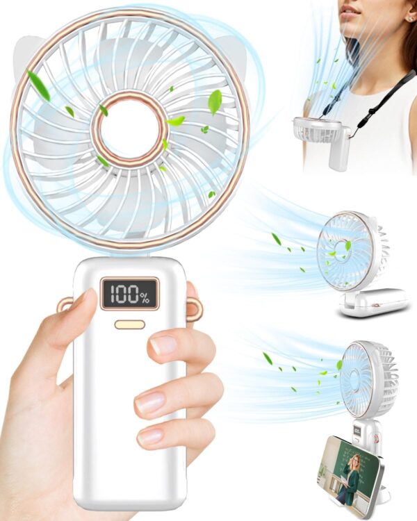 Portable Fan for Travel,Mini Fans Handheld 4500mAh,Small Personal Hand Fan Rechargeable Battery Operated Hand Held Fans,Little Cute Face Facial Ventilador Portatil for Women Kids Gifts White 1 Hand Fan