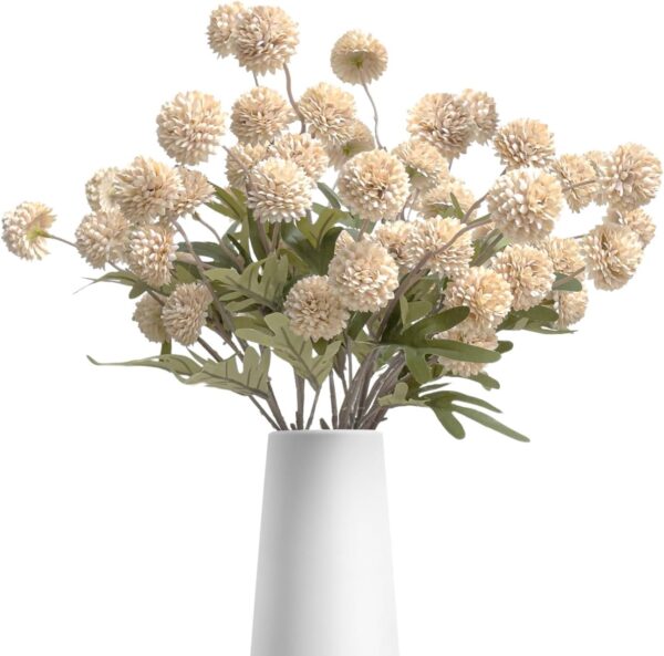 10 Pcs Artificial Flowers Pompon Mum Fake Flowers, Faux Small Mini Chrysanthemum Flowers, Realistic Faux Flowers for Room Decor Aesthetic, Living Room Farmhouse House Decor, Beige 1 Flowers