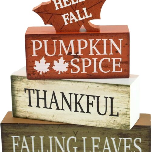 Fall Decorations for Home Fall Thanksgiving Decor 4PCS Wooden Tiered Tray Tabletop Decor Wooden Block Leaf Autumn Farmhouse Block Sign Gift Thanksgiving Centerpiece
