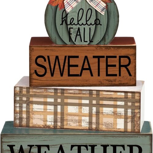 4 Pcs Fall Pumpkin Decor Fall Decorations for Home Thanksgiving Table Centerpiece Pumpkin Tiered Tray Decor Rustic Decorative Block Signs Farmhouse for Autumn Harvest Party Table Kitchen Home