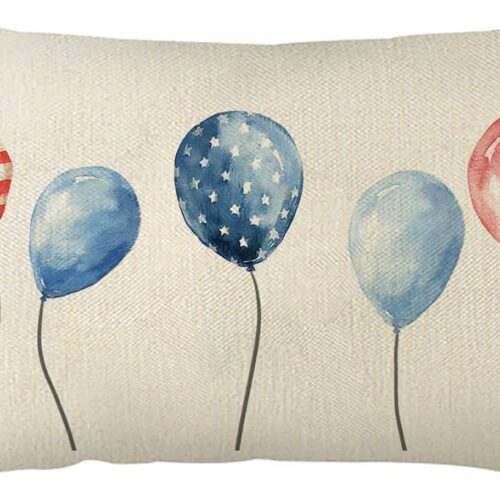 4th of July Ballnoons Throw Pillow Cover, 12 x 20 Inch Memorial Day Cushion Case for Sofa Couch