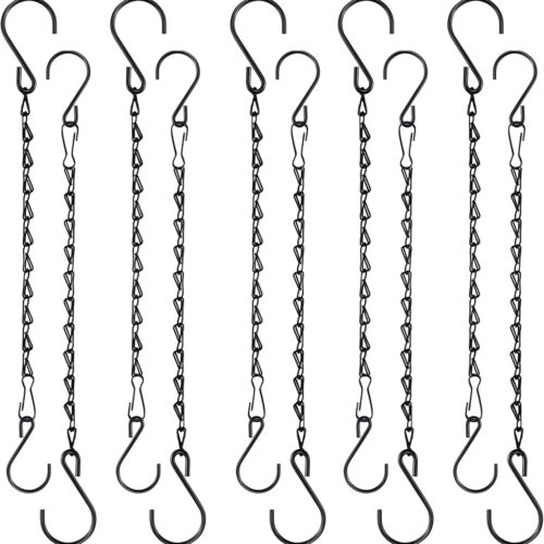 Chain for Hanging Plants, 10 Inch Black Plant Chains for Hanging Planter Baskets Kits with Hooks for Bird Feeder Wind Chime, Small Chains Perfect for Indoor Outdoor Decor (10 PCS)