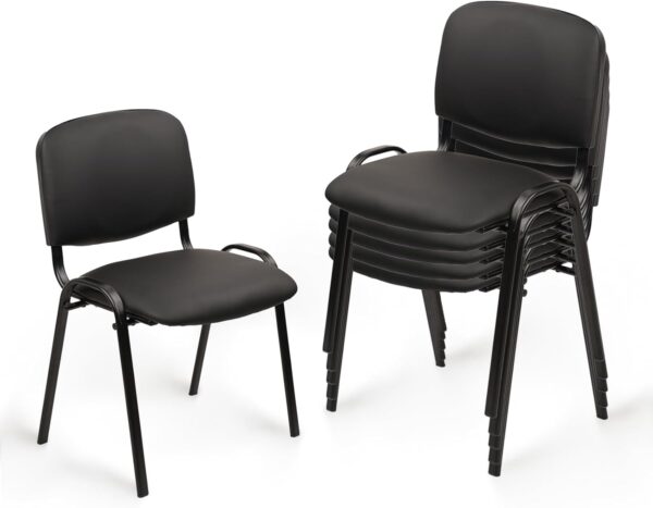 Stacking Waiting Room Chairs, PU Leather Armless Office Guest Chair with Metal Frames, Stackable Conference Room Chairs No Wheels for Reception Lobby Side Training School, Black Set of 5 1 Office Guest Chair