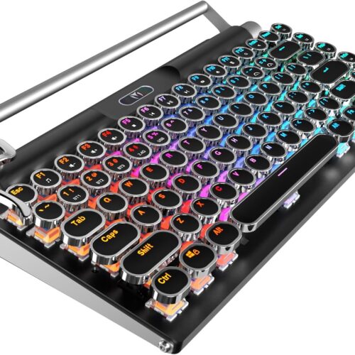 Wireless Typewriter Keyboard, Mechanical and Retro Computer Typewriter Keyboard,Gaming Keyboard， Punk dot keycaps for Laptop/Desktop/MAC/Mobile Phone