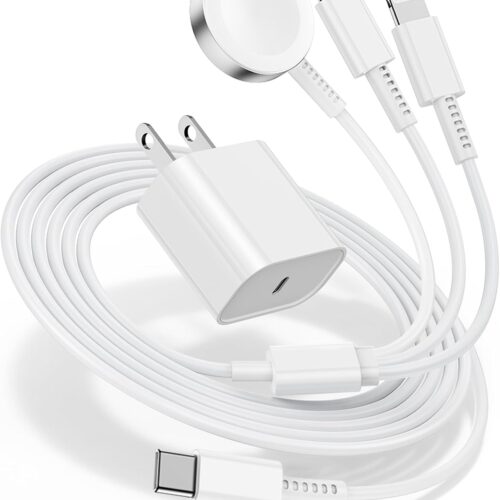 for Apple Watch Charger Fast Charging,3 in 1 Multi Chargers Cable with 20W USB C Charger, iWatch Charger Cord 6FT for iWatch Series Ultra2/SE/10/9/8/7/6/5/4/3/iPhone 15 16 Pro Max/14/13/12/11 (White)