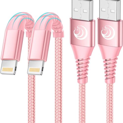 iPhone Charger 6ft 2Pack, Apple Certified USB A to Lightning Cable Nylon Braided Phone Charger Cord Fast Charging for iPhone 14 13 12 11 Pro Xr Xs Max 10 8 7Plus 6 SE -Pink