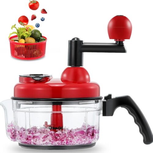 Hand Food Chopper, Quick Manual Vegetable Processor, Easy To Clean Rotary Dicer Mincer Mixer Blender for Onion, Garlic, Salad, Salsa, Nuts, Meat, Fruit, Ice, etc