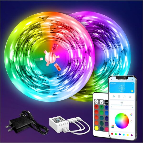 LED Strip Lights 130ft Lights Strip for Bedroom, Desk, Indoor Room Bedroom Brithday Gifts RGB Decor with Remote and 24V Power Supply 1 Lights