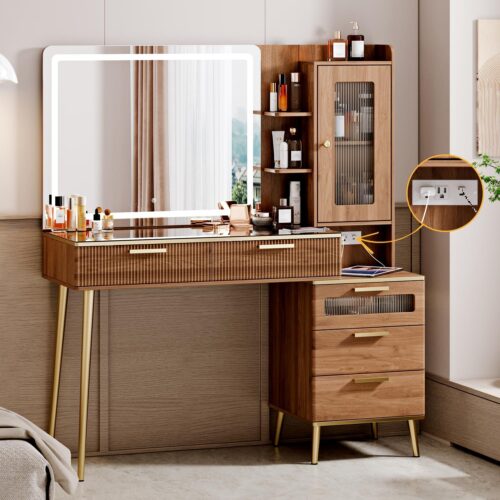 Big Modern Vanity Desk with Mirror and Lights