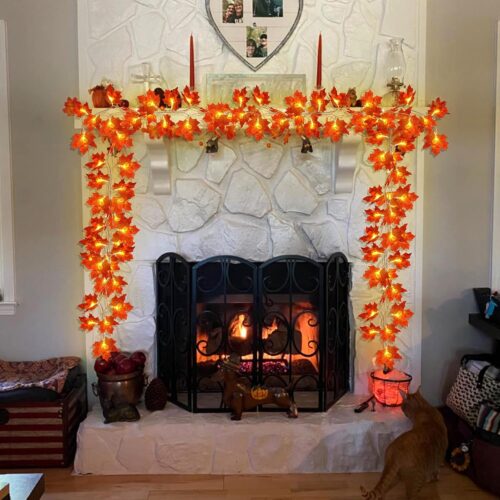 40Ft 80LED Enlarged Maples Leaves Fall Lights Battery Operated