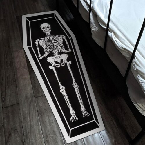 Halloween Coffin Skeleton Bat Runner Rug