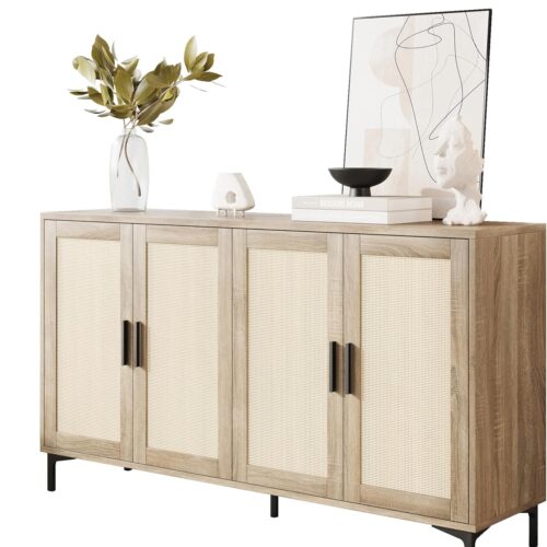 Kitchen Buffet Cabinet with Rattan Decorated Doors