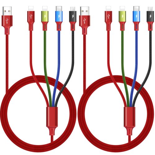 Multi Charging Cable 3.5A, [2Pack 6Ft] 4 in 1 Fast Charging Cable, Multi Charging Cord, Multi USB Cable Adapter with IP/Type C/Micro Ports for Cell Phones/iPhone/Samsung Galaxy/PS/Tablets & More