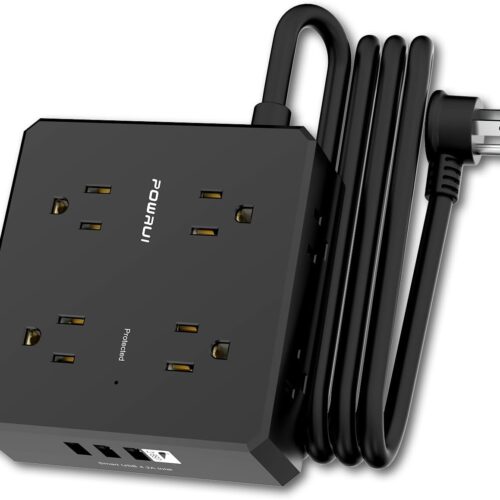 Surge Protector Power Strip - 6 Ft Flat Plug Extension Cord with 8 Widely Outlets and 4 USB Ports(1 USB C), 3 Side Outlet Extender for Home Office, Black, ETL Listed